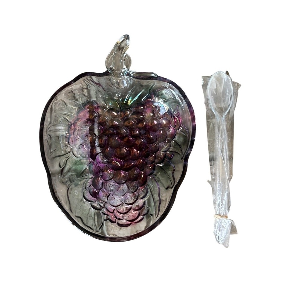 Vintage Indiana Glass 3 Piece Rainbow Mist Grape Pattern Salad Cluster Bowl Set